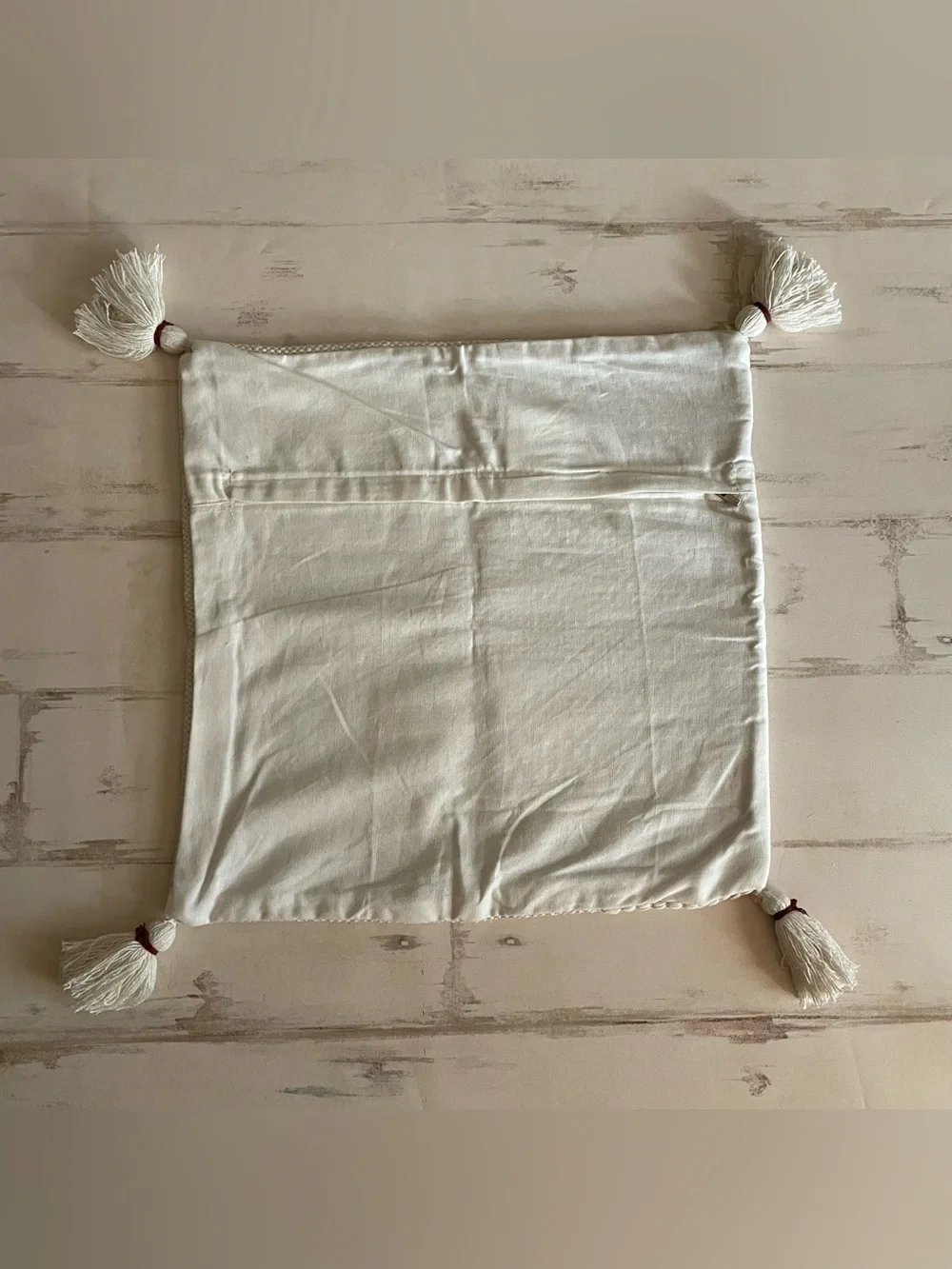 TAG LTD Cottage Textured Tassel Throw Pillow Cover in Cream 20 x 20